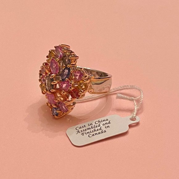 Gems en Vogue 18K Gold & SS, Multi-colored Gemstone Cocktail Ring, Size 7.75 - Picture 8 of 14